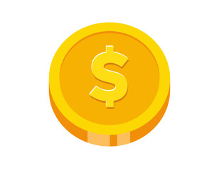 Dollar money coin icon. Single Flat Vector Golden Coin With Dollar Sign Isolated on White Background.