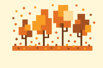 Pixel Autumn Grove with Falling Leaves and Warm Horizon