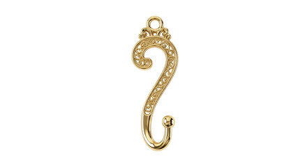 Elegant golden decorative hook isolated on transparent background, perfect for adding a touch of luxury and sophistication to any design or craft project
