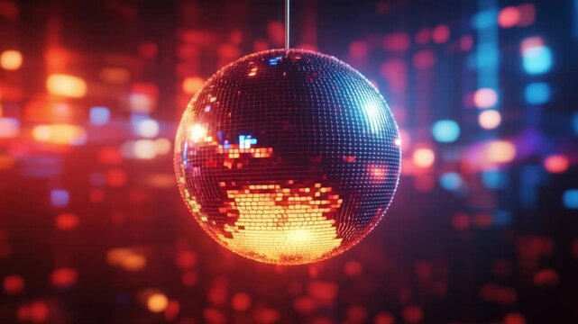 Shining Sphere: A dazzling disco ball radiates vibrant light, illuminating the atmosphere of a nightclub with its iconic sparkling surface. 