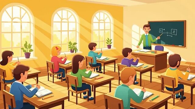 Engaging Classroom Scene Teacher and Students Learning Together.