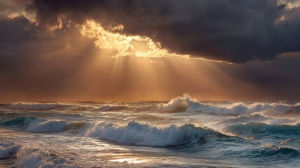 Naklejka premium Sun break Over the Turbulent Sea
