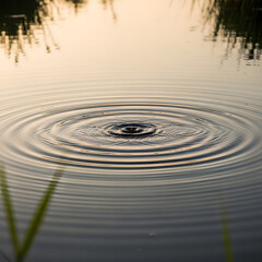Water Ripples and Reflections on Surface of Lake during Calm Golden Hour
