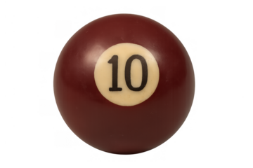 Maroon number 10 billiards ball representing success, aspiration, and challenge, with a transparent background