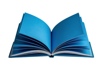 Open blue book with blank pages on black background image, Png, Isolated on Transparent Background, Cut Out