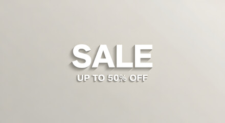 Bold Minimalism Sale Up to 50% Off in White Against a Neutral Background