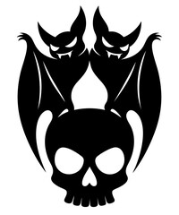 Decorative header with skull and flying bats — Halloween gothic upper frame border