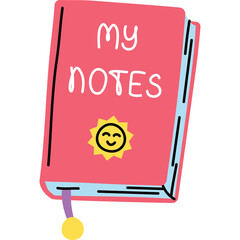 Pink Hardcover Journal With My Notes Inscribed In White Text And A Smiley Sun Emblem