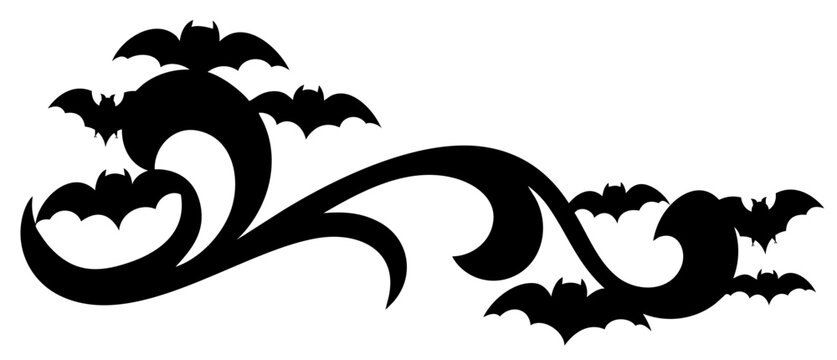 Vintage swirl with flying bats &mdash; Halloween decorative border and ornate header frame
