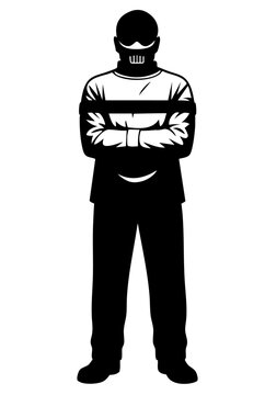 Halloween character  silhouette with straitjacket and muzzle mask, dark intelligent cannibal horror