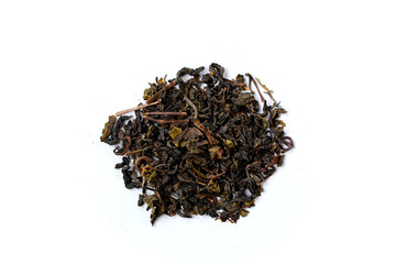 Close-up of dried oolong tea leaves