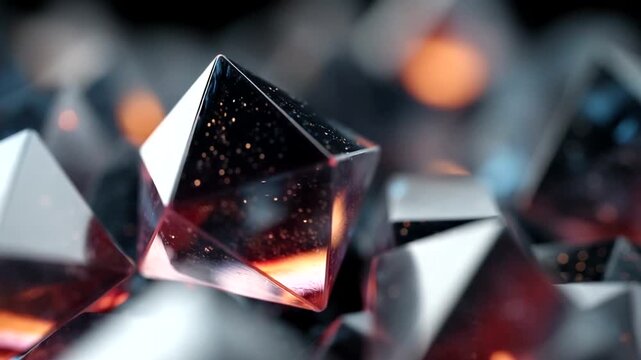 Colorful geometric crystals reflecting light in darkness