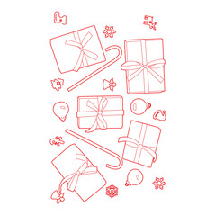 Holiday gift boxes with bows, stars, and ornaments