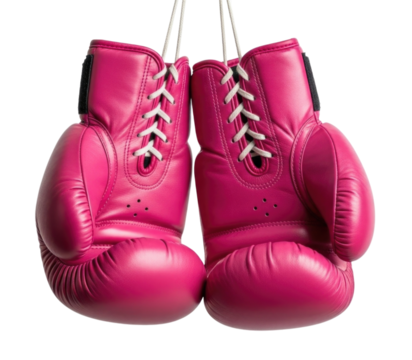 Pink boxing gloves hanging transparent background cutout png