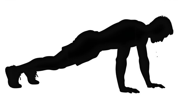 Male Athlete Silhouette Holding High Plank or Push-up Start Position