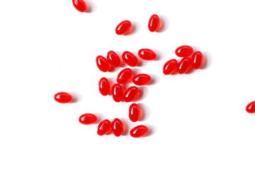 Red softgel Q10 capsules for dietary supplement.