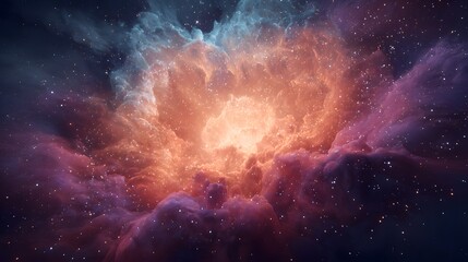 Fototapeta premium Brilliant cosmic cloud illuminated by intense central light source amidst deep space