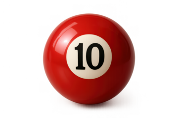 Red billiard ball number 10 isolated on transparent background illustrating cue sport game and competition