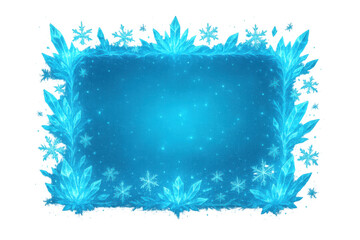 Ice crystal and snowflake frame creating a cold winter border with sparkling snow effect on transparent background