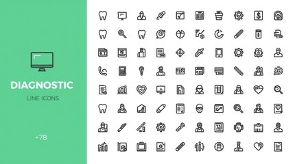 Professional diagnostic line icons for healthcare, medical, and business presentations