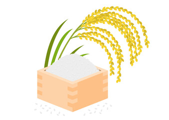升に盛られた米と垂れた稲穂のイメージイラスト
