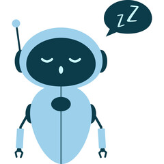Cute Blue Robot Sleeping Peacefully with ZZZ Speech Bubble on Transparent Background Illustration