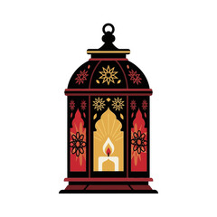 Ornate Ramadan Lantern with Candlelight and Intricate Floral Details.