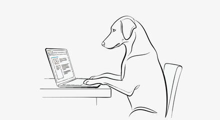 Dog Working on Laptop Creative Concept of Technology and Pets