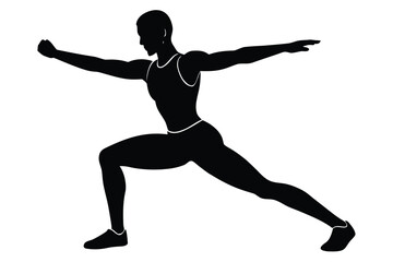 Silhouette of a woman in a warrior pose, fitness and health concept