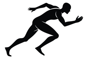 Silhouette of a man running fast, in motion, , side view