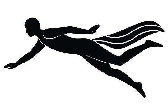 Silhouette of a swimmer with a cape, water sport activity