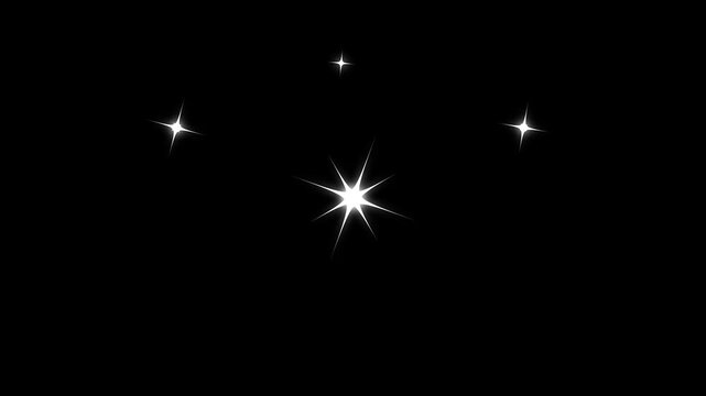 Sparkling twinkle stars glittering stars, white doodle cartoon blinking stars on black screen, starry night blinking and twinkling star effect for video, glowing stars, magical twinkling stars. 4k