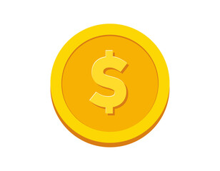 Money coin icon. Isolated Gold Coin with Dollar Sign Symbolizing Investment, Finance and Economy on White.