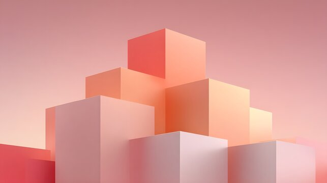 Stacked geometric solids create a balanced abstract composition with soft gradient lighting