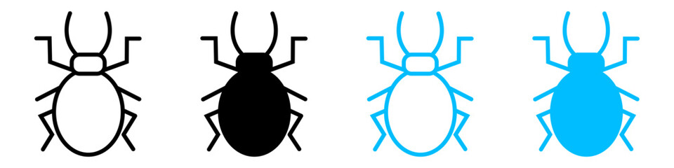 Vector set of insect beetle bug icons, outline and solid glyph symbols, isolated on transparent background