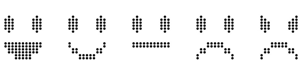 Set robot emoticon face icon vector. Collection for AI, technology, chatbot, and digital assistant themes. Features mechanical expressions for UI/UX design and conveying machine emotion.