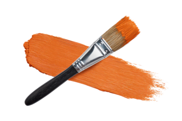 Paintbrush with orange paint stroke on black background image, Png, Isolated on Transparent Background, Cut Out