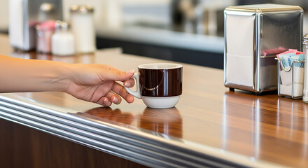 Coffee cup at diner counter breakfast morning drink