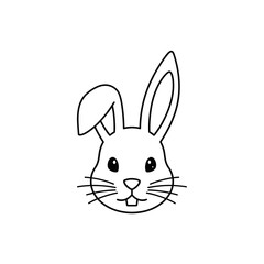 Fototapeta premium Cute Outline Rabbit Head Icon. Simple line art drawing of a bunny face with whiskers and long ears. Mascot for Easter, pets, and children
