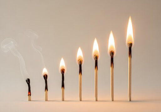 Progression of Burning Matches A Visual Representation of Time and Transformation