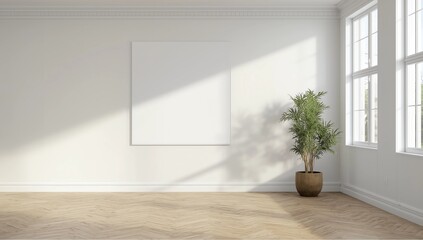 Fototapeta premium Clean home interior with door and empty billboard on wall 