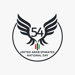 Logo aesthetic United Arab Emirates Celebrate National Day. The logo features a bird with the number 54. Vector Sign for Banner, Logos, Labels, and Icons.