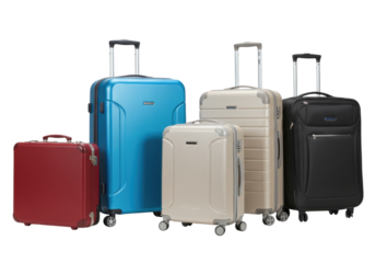 Set of travel luggage suitcases transparent background cutout png