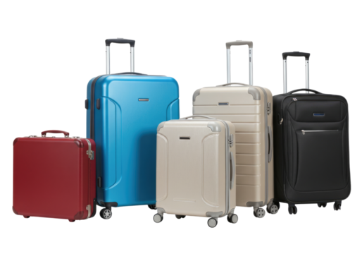 Set of travel luggage suitcases transparent background cutout png