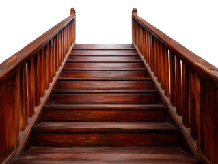 Wooden staircase on white background classic wooden staircase features prominent architectural details against clean bright white background