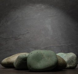 cosmetic podium background with a composition of natural stones