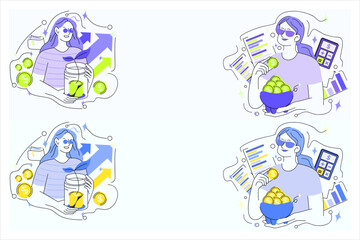 Modern vector character set of a woman managing her assets. Perfect for illustrating finance, investment, asset management, and smart money growth concepts.