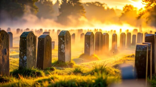 Cemetery at Sunrise - A Peaceful and Serene Morning.