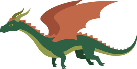 Obraz premium Geometric Simplified Walking Dragon Mythical Creature Fantasy Storytelling Illustration