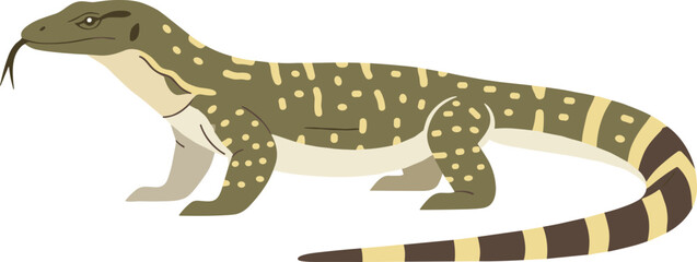 Simple Style Detailed Komodo Dragon Reptile Walking Wildlife Illustration